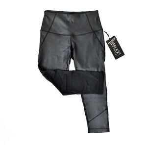 90 Degrees by Reflex Black Faux Leather Cire Capri Leggings